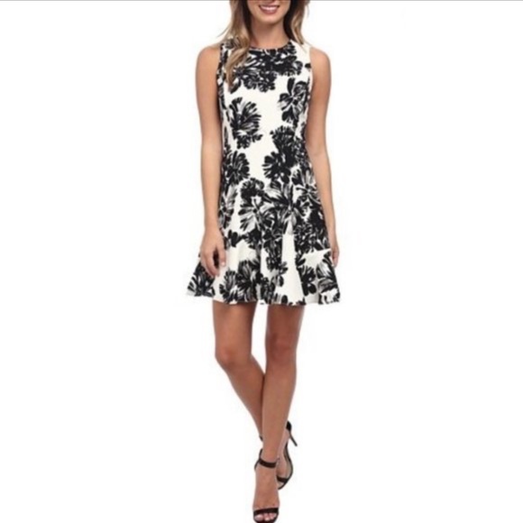 Rebecca Taylor Black and White Floral Sleeveless Splashed Flowers Flippy Dress - Picture 1 of 7